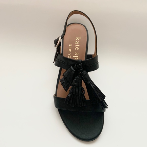 KATE SPADE NEW YORK LA DANSE Black Leather Tassel Flat Ankle Strap Sandals 6.5 - Picture 16 of 16